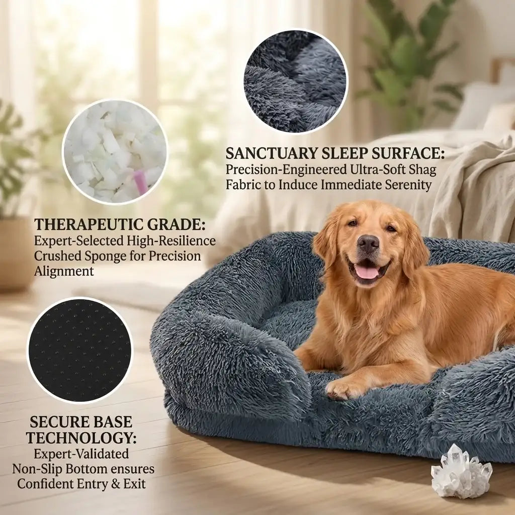 Cross-section of orthopedic foam inside the calming dog bed showing pressure-relieving support layers